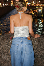 Chic Polka Dot Halter Backless Bodycon Elegant Layering Halter Top image 4