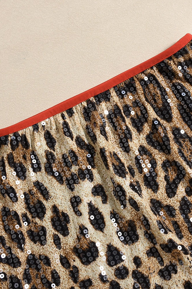 Stretchy Short Leopard Print Sequin Statement Skirt image 7