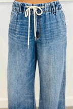 Chic Retro Washed Elastic Drawstring Straight Jeans image 3