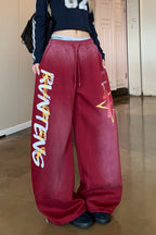 Retro High Waist Drawcord Graphic Sweat Pants image 9