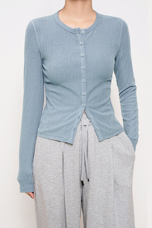 Lightweight Long-Sleeve Ribbed Slim-Fit Single-Row Button Knit Cardigan image 7