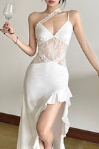 Streetwear Irregular Lace Patch Sheer Mini Dress image 8