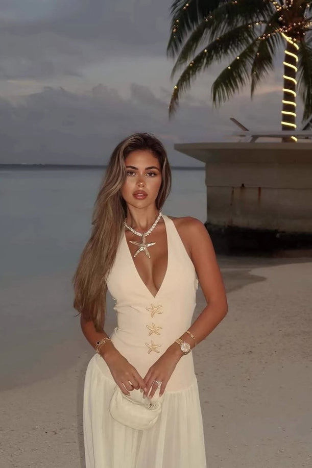 Tie Neck Deep V Bodycon Maxi Dress image 4