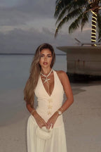 Tie Neck Deep V Bodycon Maxi Dress image 4