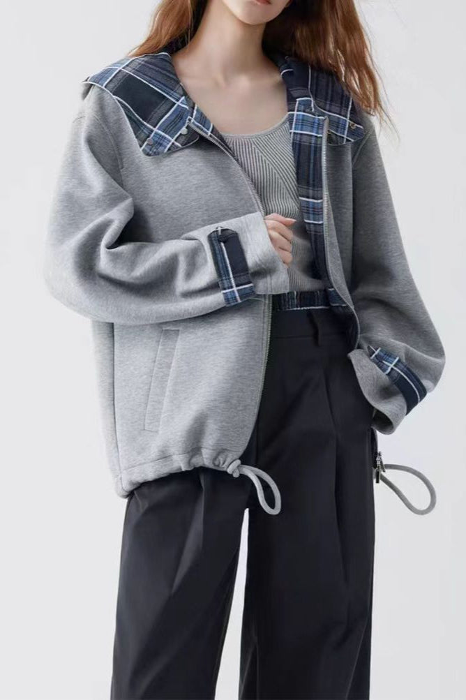 Checked Patchwork Casual Hoodie image 1