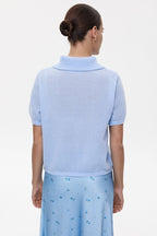 Minimalist Polo Hollow Knit Puff Sleeve Blouse image 16