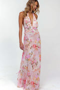 Halter Backless Printed Slim Maxi Dress image 1