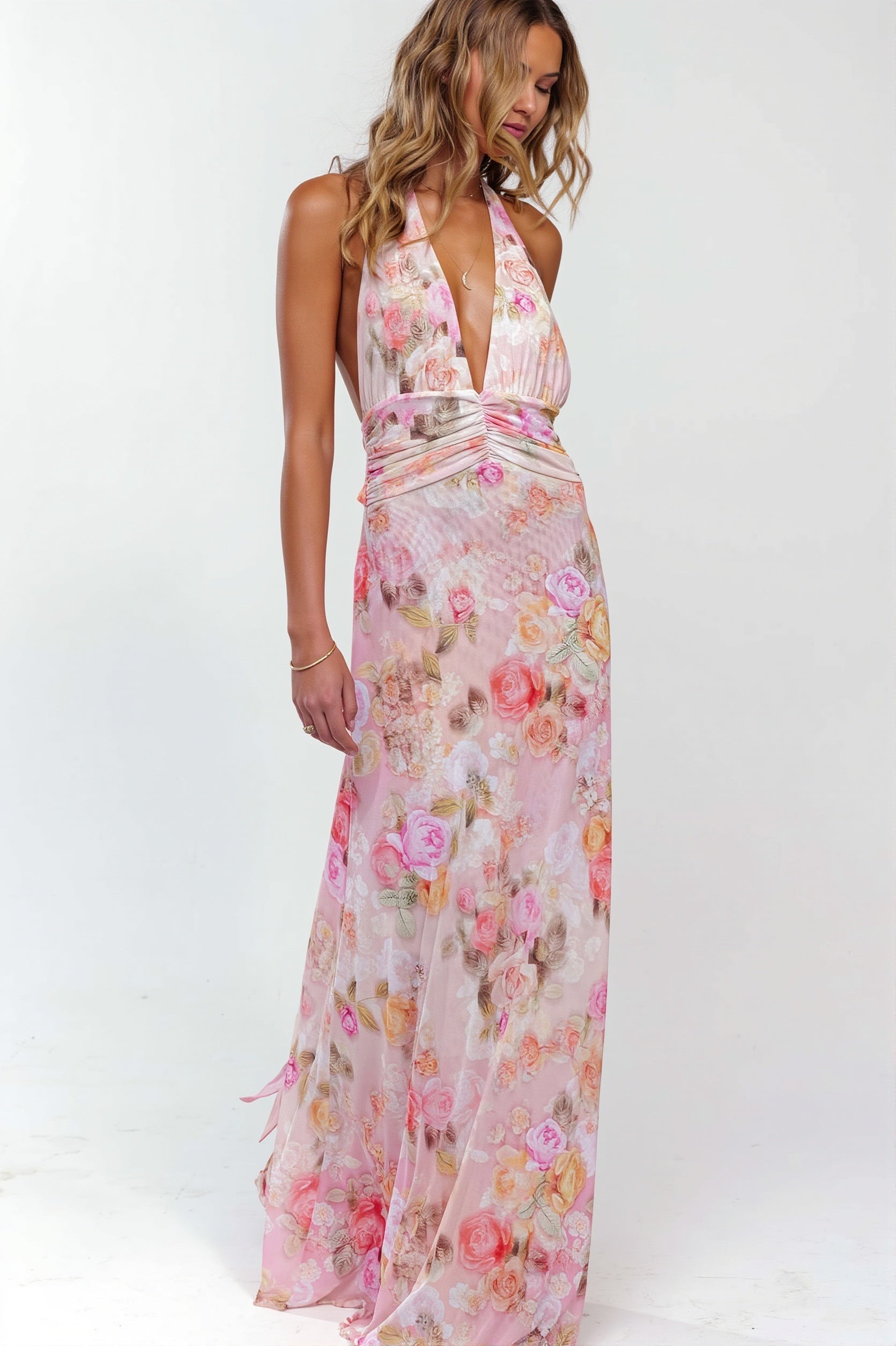 Halter Backless Printed Slim Maxi Dress image 1