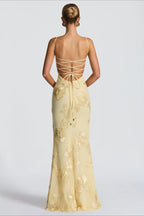 3D Applique Bone Pad Tie Back Solid Prom Dress image 8