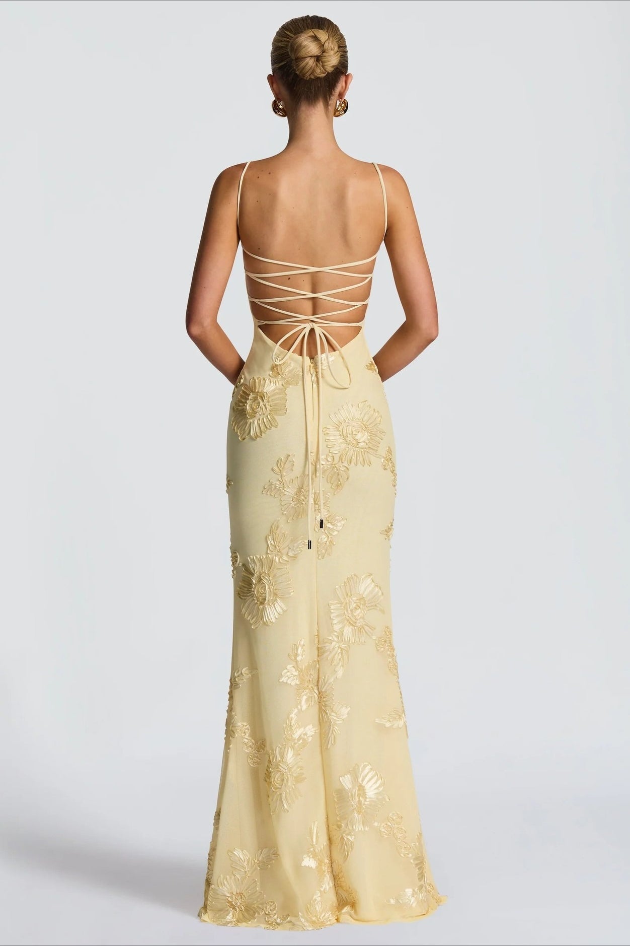 3D Applique Bone Pad Tie Back Solid Prom Dress image 8