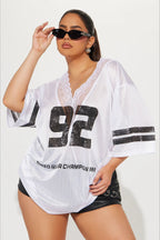 V Neck Lace Print Loose Casual T-shirt image 5