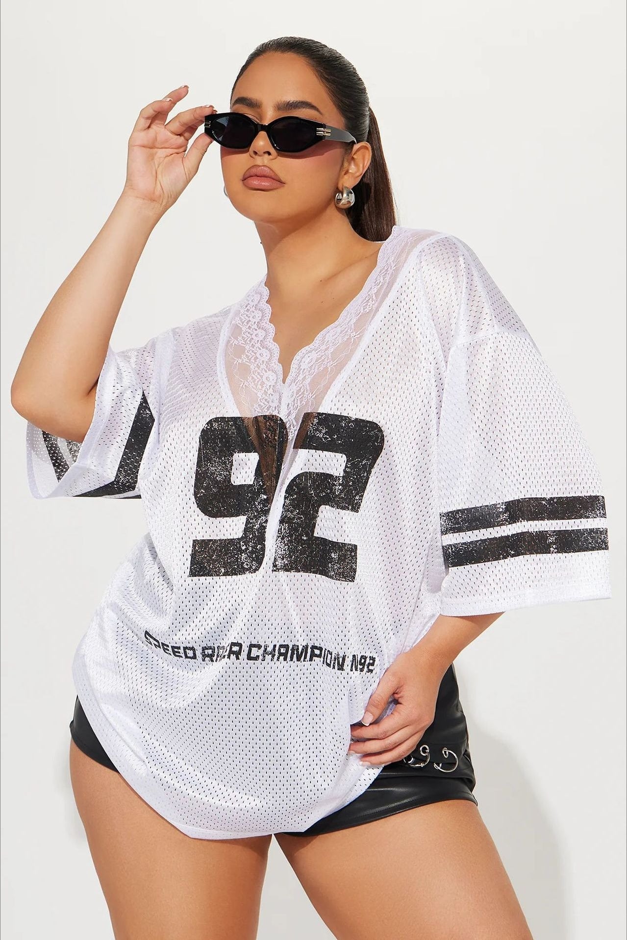 V Neck Lace Print Loose Casual T-shirt image 5