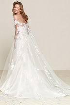 Simple Off Shoulder Satin Mermaid Detachable Train Wedding Dress image 2