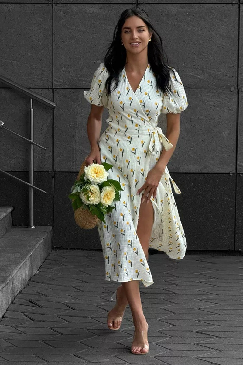 Printed Puff Sleeve Cotton Midi Dress image 14