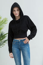 Cropped Hooded Waist Cinched Crop Top Slouchy Loose Hoodie image 10