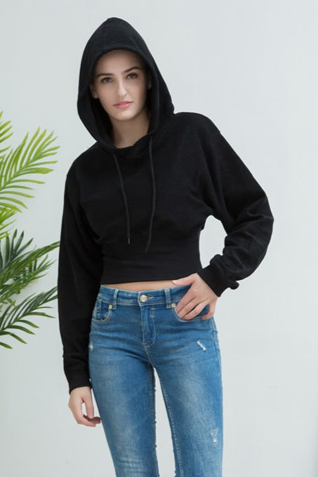 Cropped Hooded Waist Cinched Crop Top Slouchy Loose Hoodie image 10