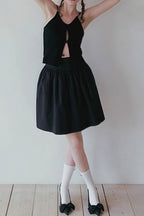 High Waist Pleated Waistband Solid Tulip Vintage Youthful Mini Skirt image 6