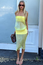 Strapless Contrast Sheath Sheer Midi Dress image 5