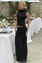 Polka Dot Sleeveless Top High Waist Maxi Skirt Sets image 1