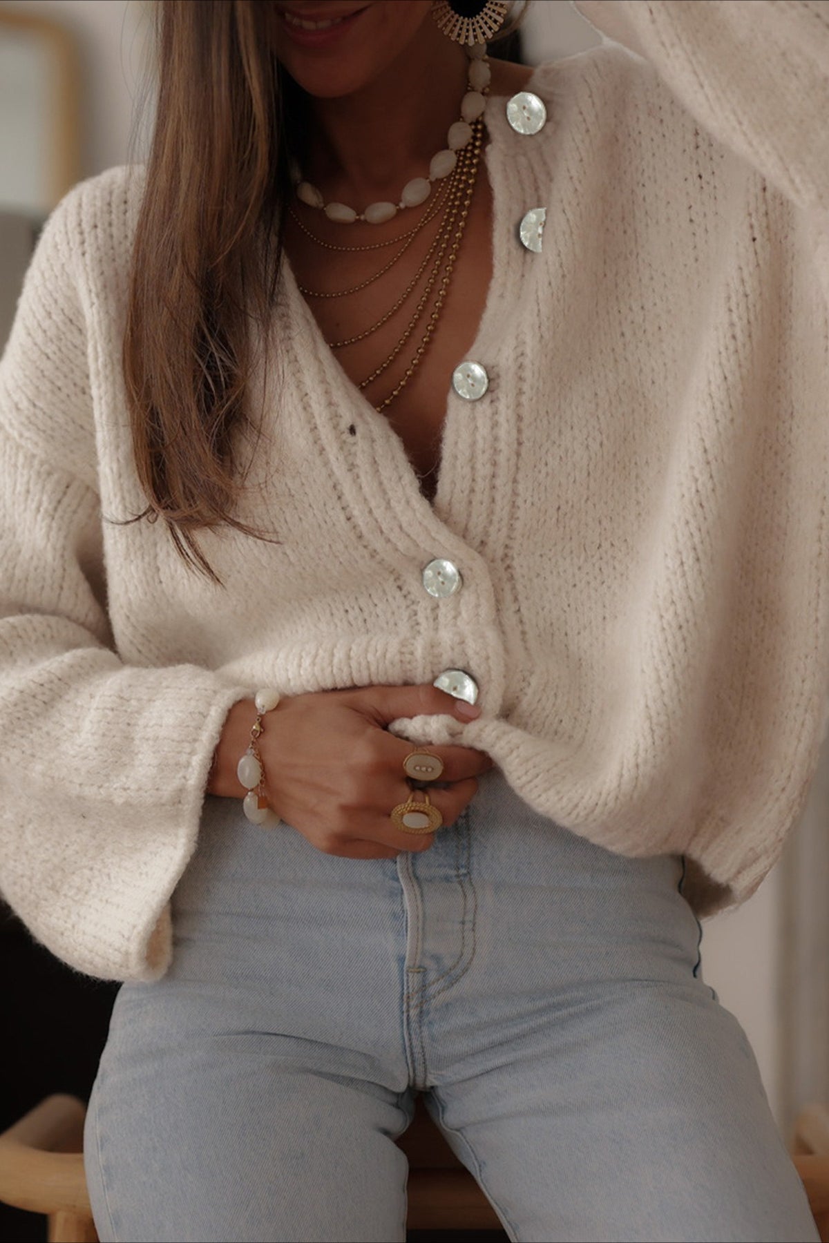 Elegant Solid Single Breasted Knit Cardigan image 5