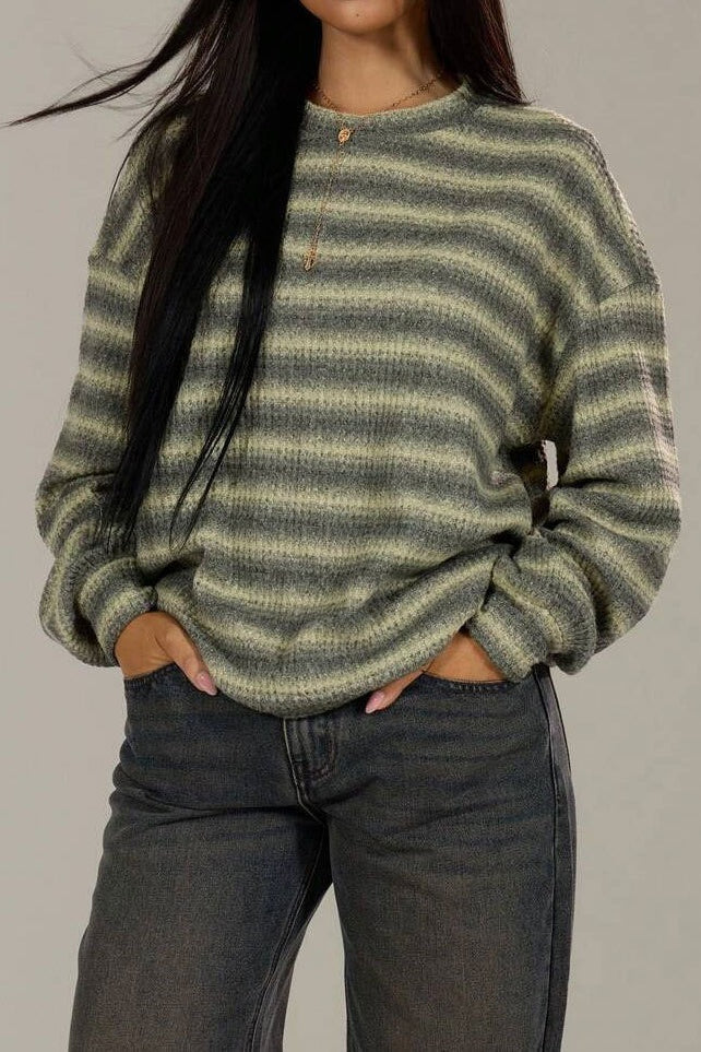 Relaxed Elegant Striped Knit Pullover Blouse image 1