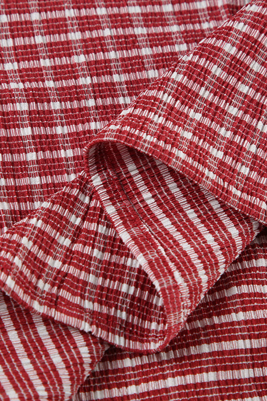 Vintage Red Plaid Polo Collar Button-Down Cropped Blouse image 5