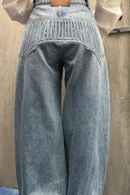 Loose Floor Length Curved Leg Washed Letter Embossed Jeans image 3