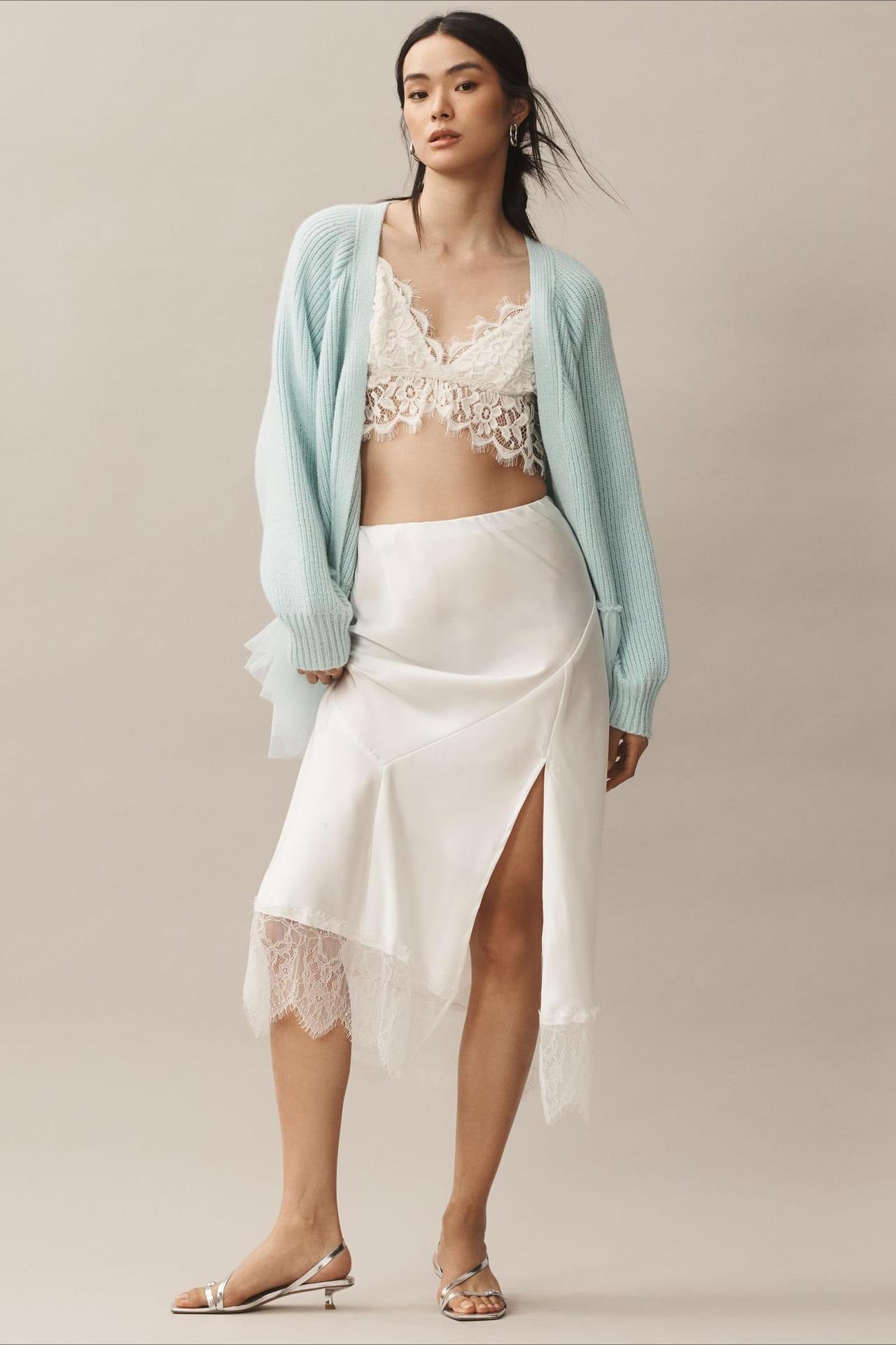 Ruffled Tulle Knit Long-Sleeve Cardigan image 1