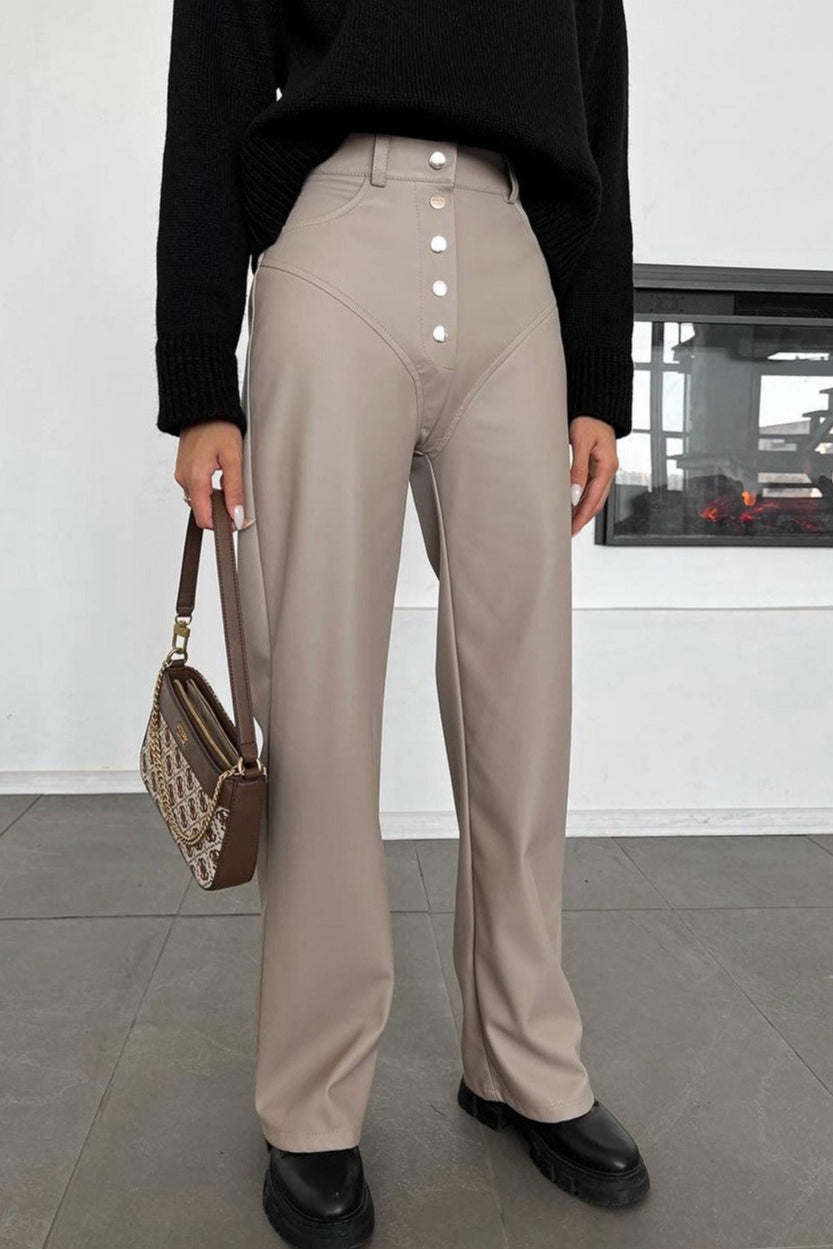 Leather Patchwork Casual Pants image 4