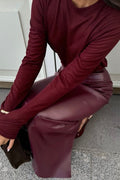 High-Waist Faux Leather Bodycon Skirt with Slit Skirt image 1