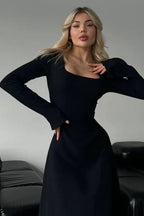 Elegant Fitted Long Sleeve Square Neck A-Line Party Dress image 8