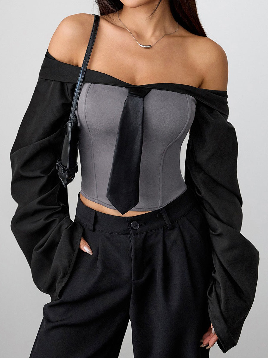 Vintage Corset Tie Up Long Sleeve Blouse image 1