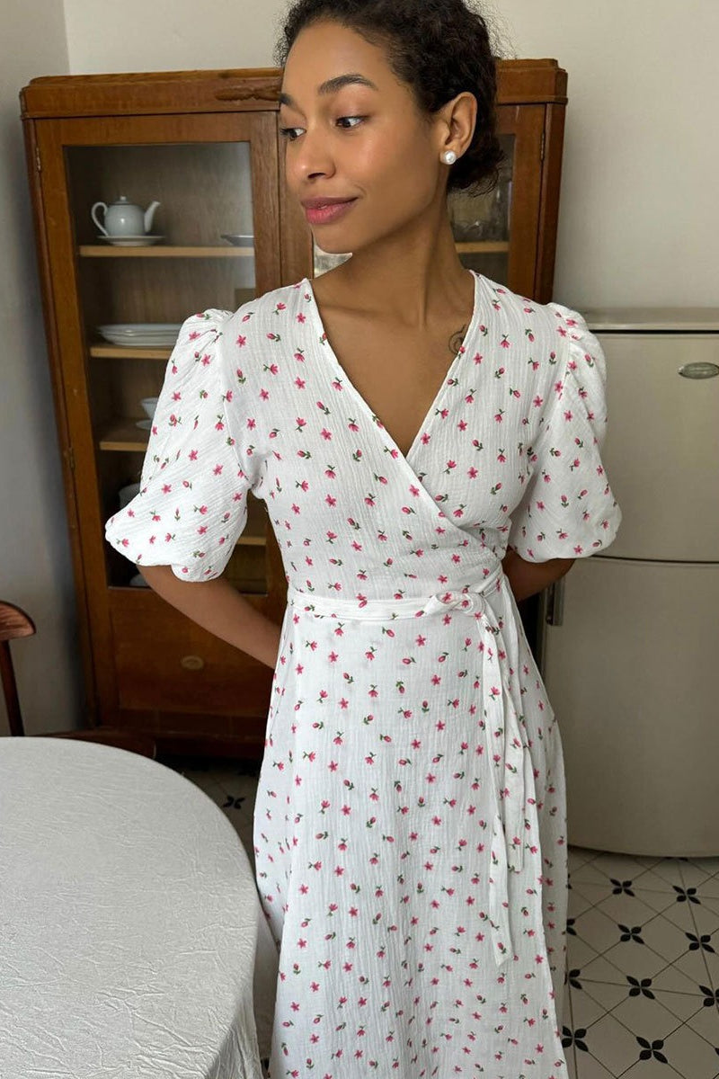 Cotton Printed Puff Sleeve Midi Dress image 11