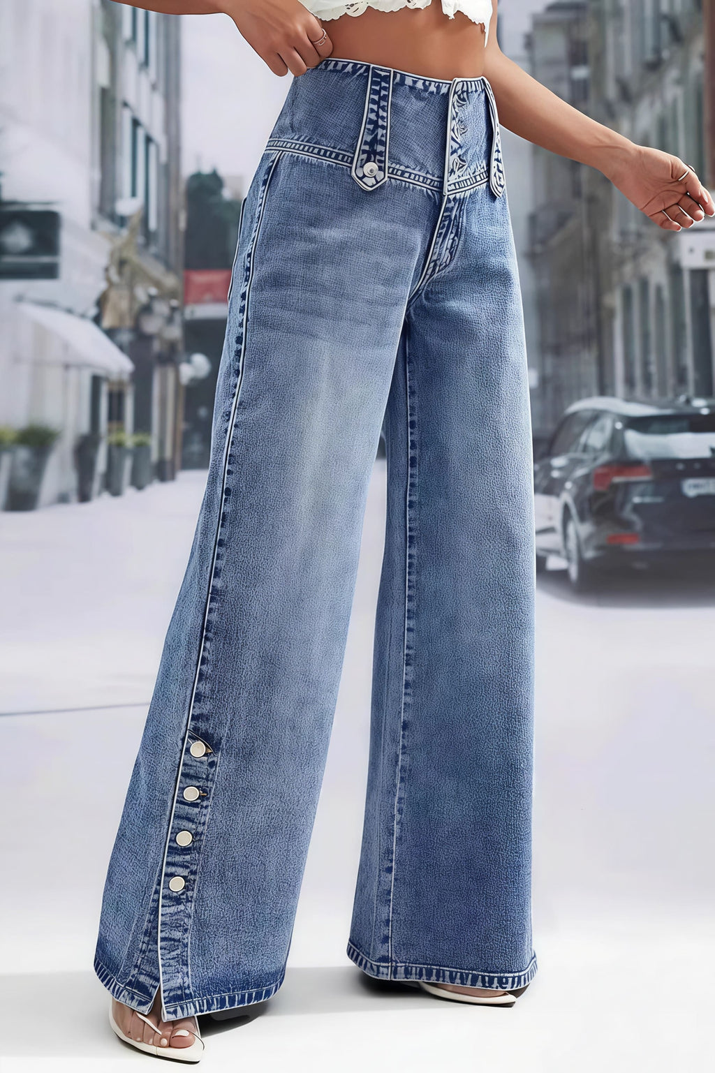 Frayed Slit Hem Wide Leg Jeans image 2