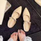 Amelie Flat Sandals detail view styled for Avrienne