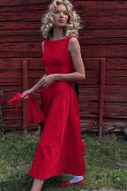 Fashion Solid Sleeveless Waisted Slim Midi Dress image 5