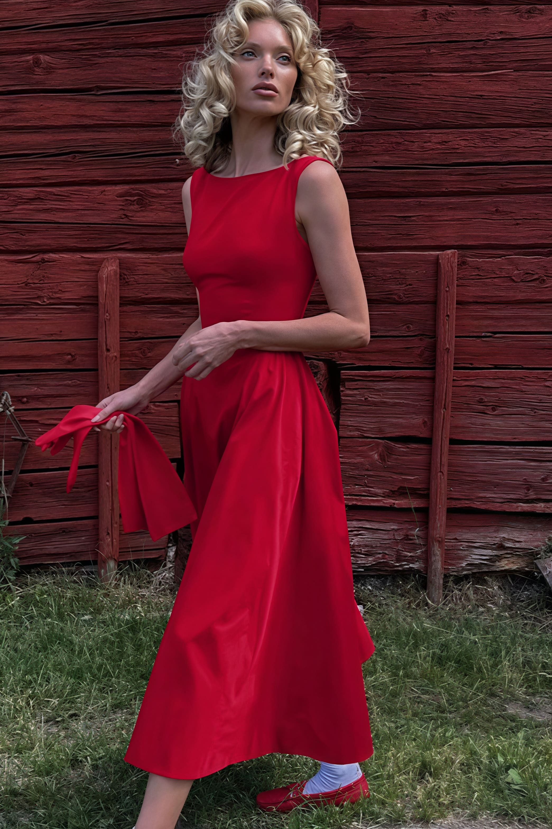 Fashion Solid Sleeveless Waisted Slim Midi Dress image 5