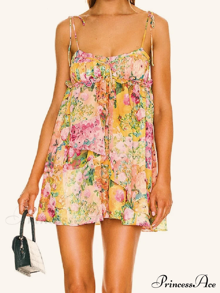 Printed Strap Tie-Up Slip Mini Dress image 1