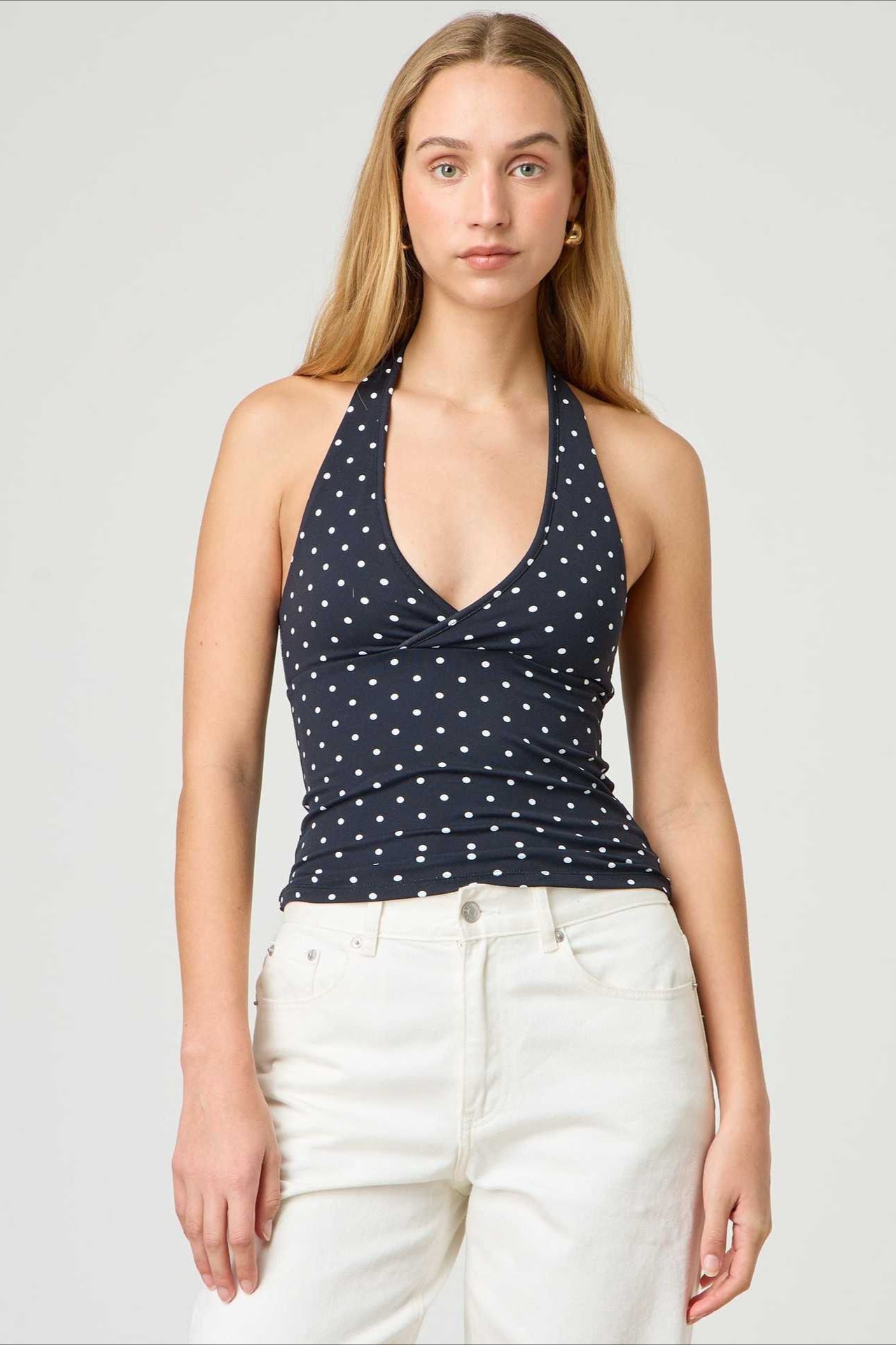 Sexy Polka Dot Plaid Slim Halter Top image 1
