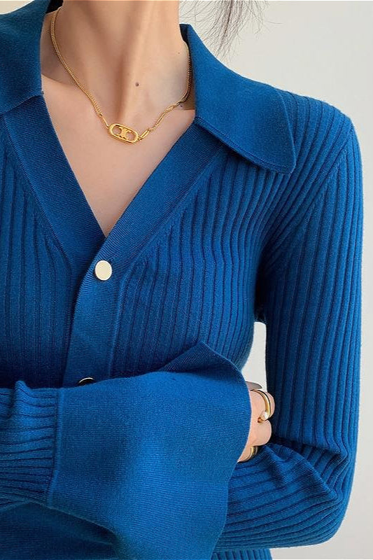 Blue V-Neck Stylish Slim Knit Cardigan image 2