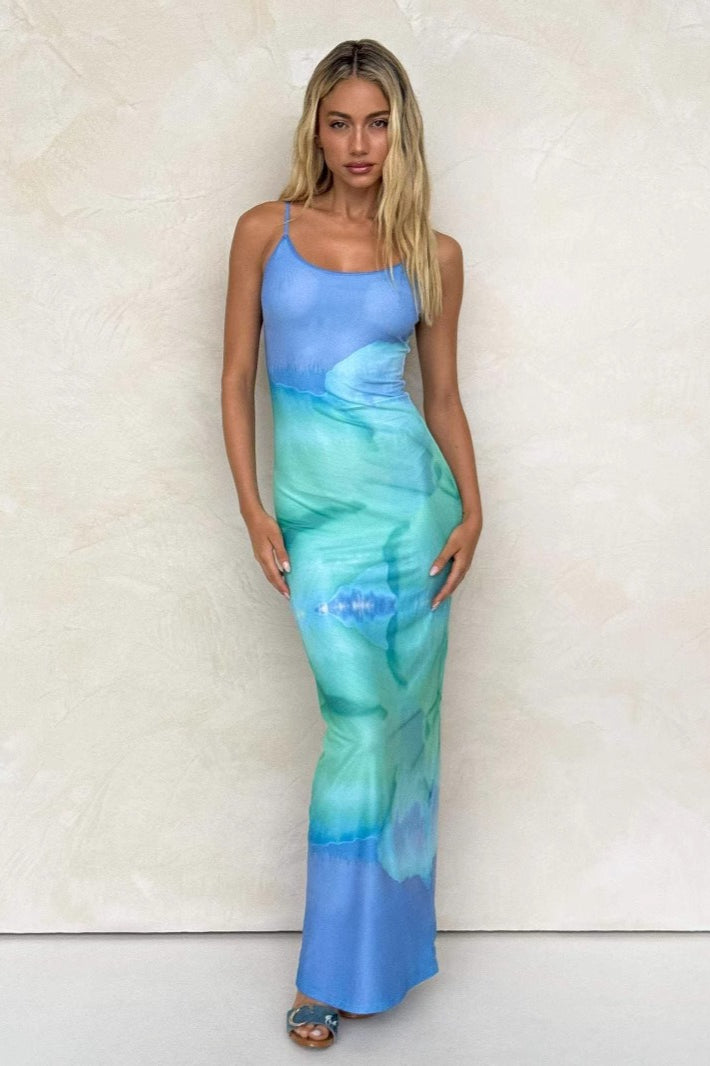 Gradient Floral Spaghetti Strap Fitted Bodycon Maxi Dress image 3