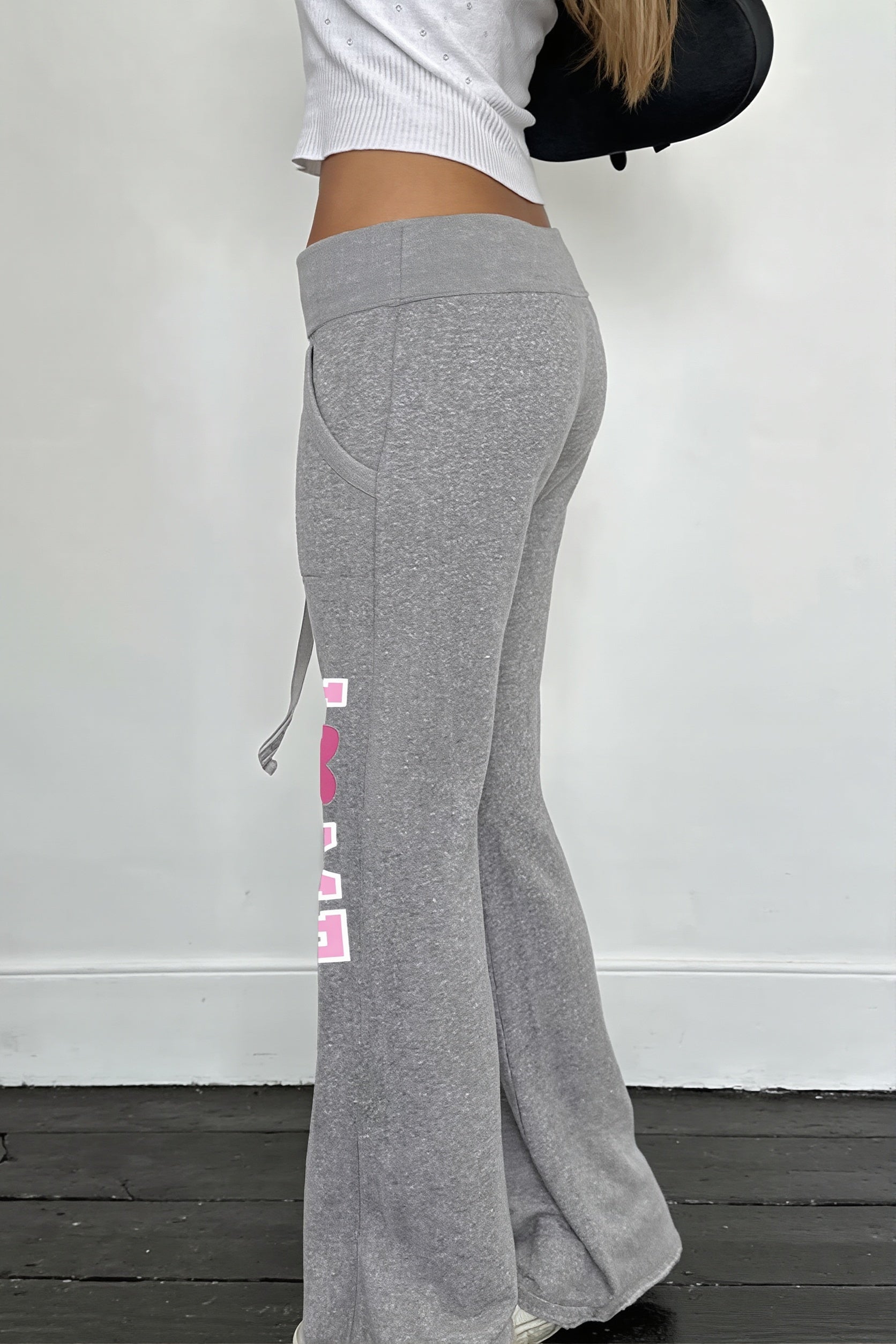 Letter Print Drawstring Straight Pants image 3