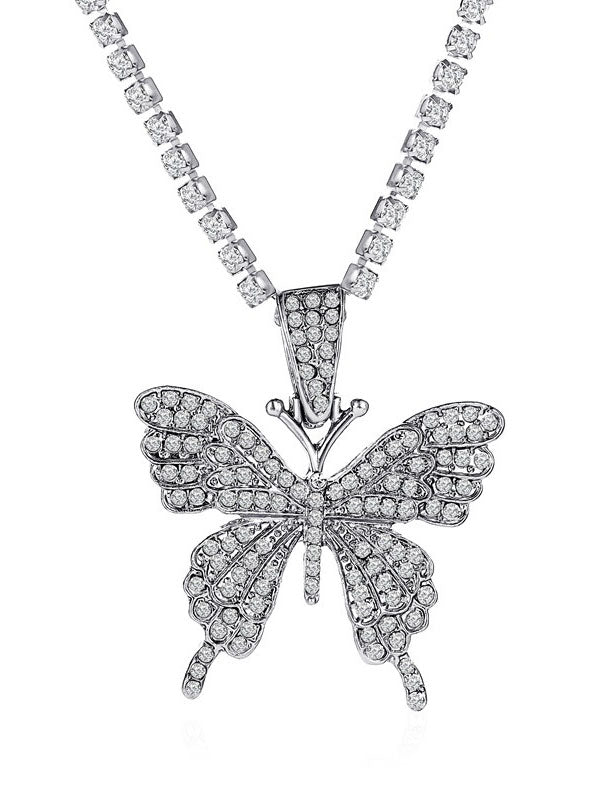 Rhinestone Butterfly Halter Trendy Asymmetric Crop Cami Top image 3