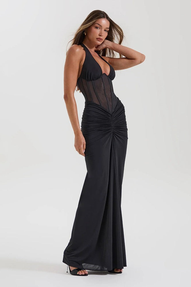 Halter Mesh Panel Maxi Dress image 7