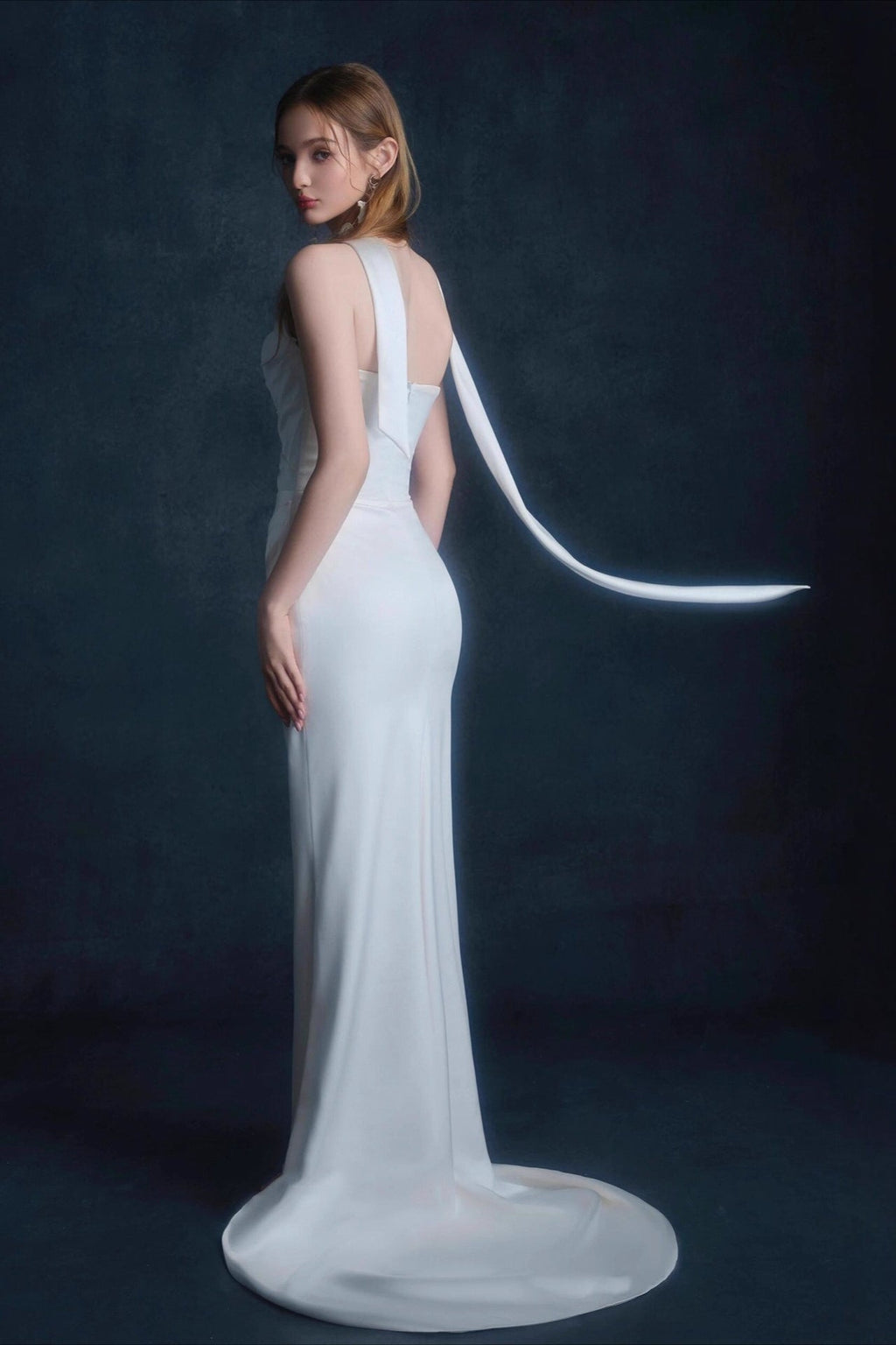 Satin Minimalist Bandeau Mermaid Reception Dress image 3