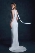 Satin Minimalist Bandeau Mermaid Reception Dress image 3