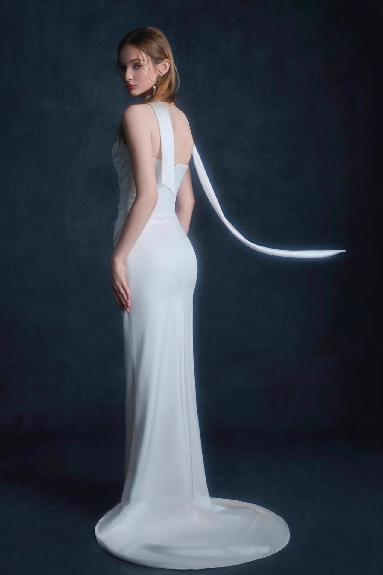 Satin Minimalist Bandeau Mermaid Reception Dress image 3