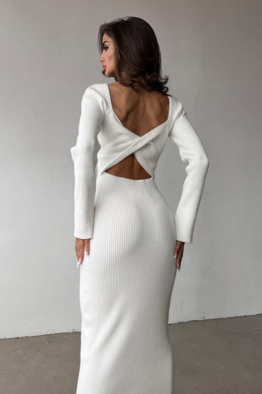 Solid Slim Convertible Backless Sweater Dress image 2