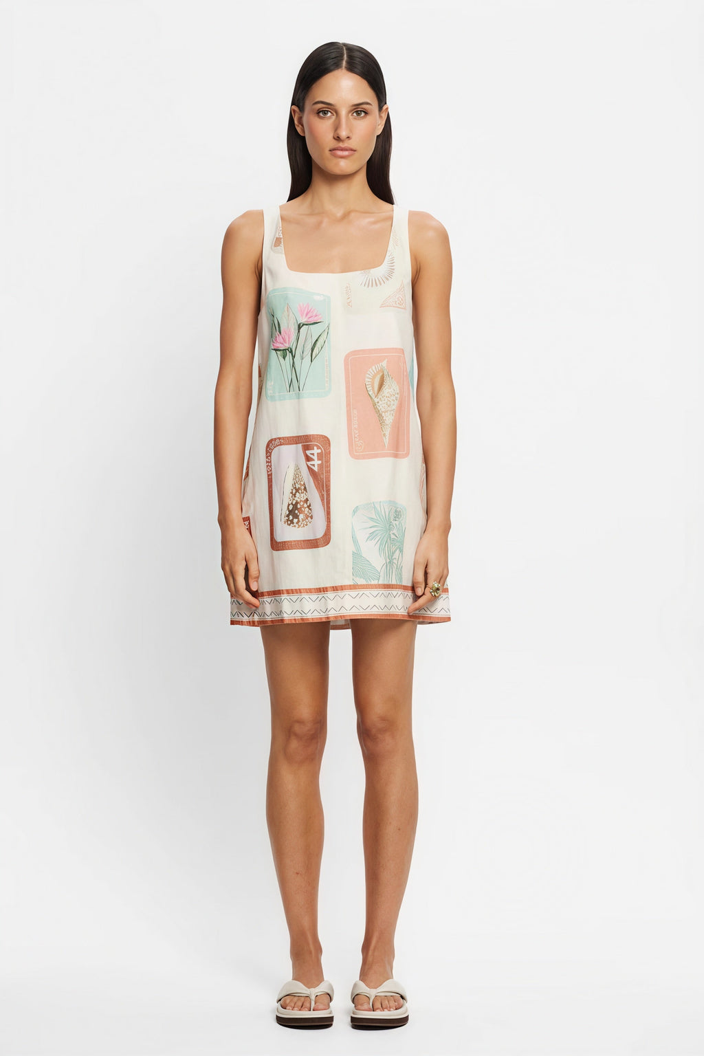 Casual Linen Floral Print Bagsy Fit Summer Beach Mini Dress image 2