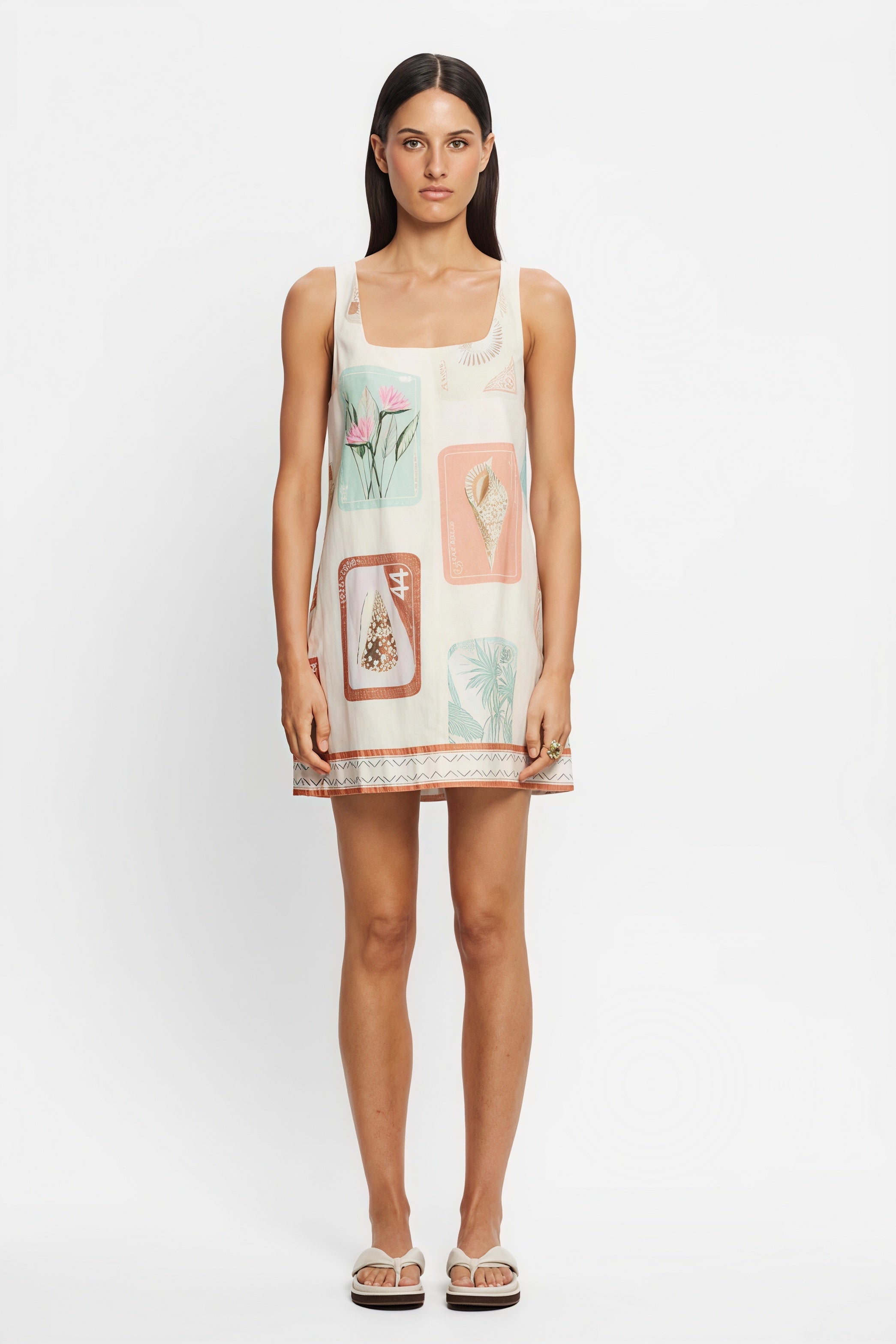 Casual Linen Floral Print Bagsy Fit Summer Beach Mini Dress image 2